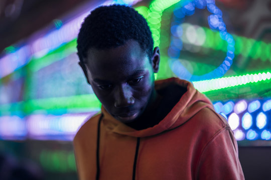 African American guy on funfair
