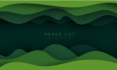 Green abstract paper carve background.Paper art style of nature concept design.Vector illustration