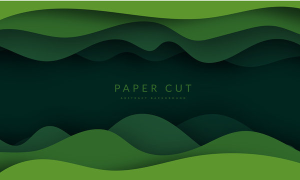 Green Abstract Paper Carve Background.Paper Art Style Of Nature Concept Design.Vector Illustration