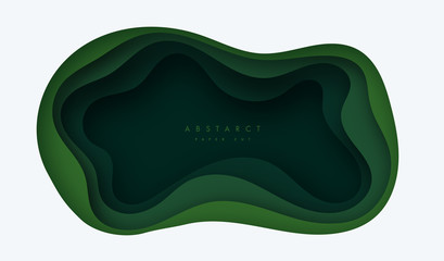 3D abstract background with green paper cut shapes. Vector layout for business presentations, flyers, posters and invitations. Colorful carving art, environment and ecology design elements.