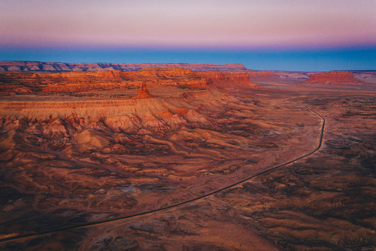 Aerial view of Highway 163 to Monument Valley in the morning