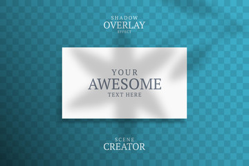 Obraz premium Shadow Overlay Plant Vector Mockup horizontal business Card. Vector Realistic shadows overlays leaf on blue background. Template Flyer, Card, blank, social media post, logo in minimal trendy style