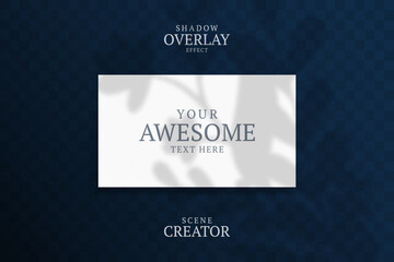 Shadow Overlay Plant Vector Mockup horizontal business Card. Vector Realistic shadows overlays leaf on dark background. Template Flyer, Card, blank, social media post, logo in minimal trendy style