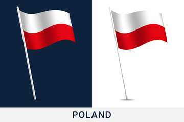 Poland vector flag. Waving national flag of Poland isolated on white and dark background. Official colors and proportion of flag. Vector illustration. European football 2020 tournament final stage