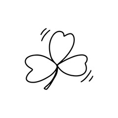 Hand drawn festive clover doodle sign symbol vector illustration, outline icon isolated  on white background. Design for label, poster, greeting card, Saint Patricks day, coloring book