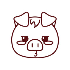 Cute kawaii pig cartoon line style icon vector design