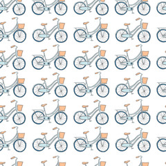 Hand drawn bicycles. Vector  seamless pattern