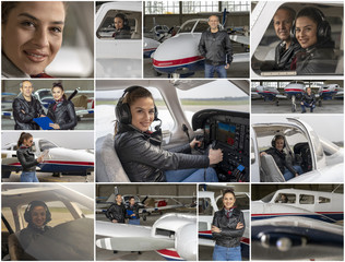 Flight School - Woman in Aviation - Gender Equality at Work - Photo Collage