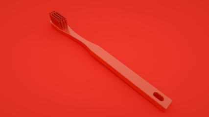 3d rendered red toothbrush isolated on a red background