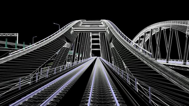 The BIM model of the railway bridg of wireframe view	