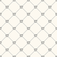 Seamless vector sea life monochrome geometric pattern with shells and dotted lines, doodle hand drawn sea shell background, marine texture, ocean seafish illustration