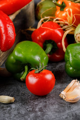 Chili peppers with tomatoes and garlics.