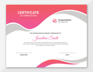 Bright colored pink certificate template