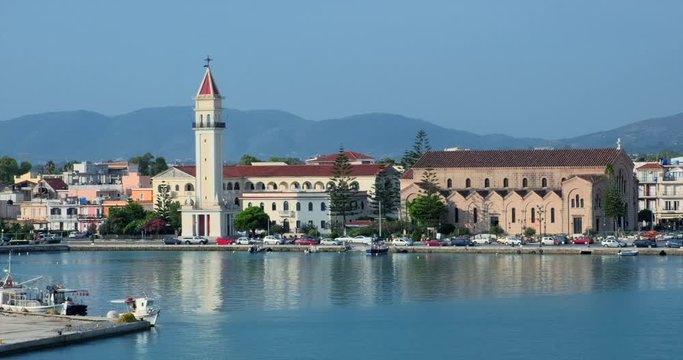 View of Zakynthos city in Zante island  with deep turquoise sea color, Ionian, Greece: SEPTEMBER 11, 2019