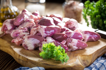 Fresh raw chicken hearts