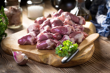 Fresh raw chicken hearts
