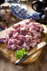 Fresh raw chicken hearts