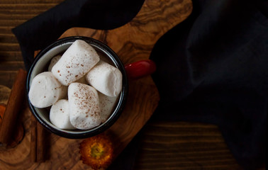 Top view of hot chocolate with marshmallows
