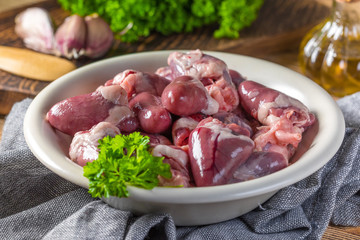 Fresh raw chicken hearts