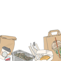 Take-away food on a white background. Template.