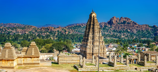 Virupaksha Temple, located in the ruins of ancient indian city Vijayanagar in Hampi, Karnataka,...