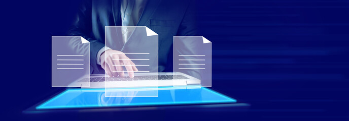 man hand computer with file in screen