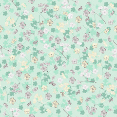 Blossom, Fresh Like Mint Seamless Pattern. Pastel Minty  colors and floral motif. It can be used on various surfaces such as wallpaper, fabric, gift wrapping, etc.