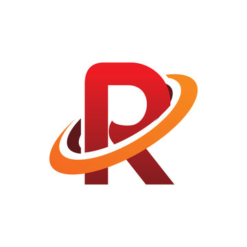 red circle ellips color line letter r logo design