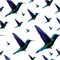 Seamless Vector Hummingbird Pastel Colorful Pattern Flock of Birds