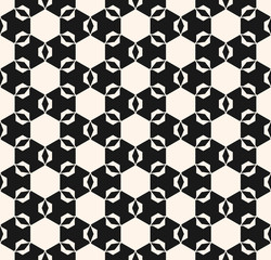 Vector seamless ornament pattern. Geometric tiles texture. Abstract repeat monochrome background with simple angled figures, hexagons, rhombuses. Elegant mosaic illustration. Contrast design element