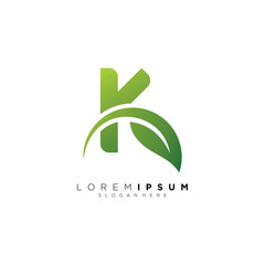 letter K with leaf logo design vector