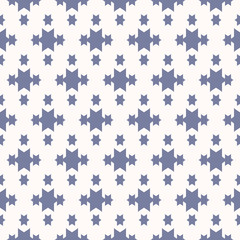 Fototapeta na wymiar Vector blue geometric seamless pattern with star shapes, magic sparkles. Abstract ornamental texture. Delicate baby background. Decorative design for babies, girls and boys, fabric, textile, clothing