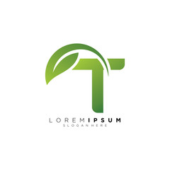letter T with leaf logo design vector