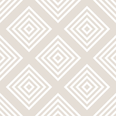 Vector geometric seamless pattern with squares, rhombuses, grid, lattice. Abstract white and beige graphic ornament. Modern linear background. Subtle elegant texture. Repeat design for decor, textile