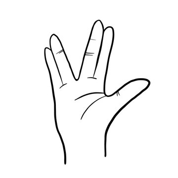Vulcan salute. Freehand linear vector illustration. Freehand drawing. Hand drawing