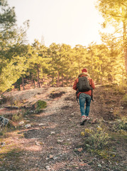 Backpacker in nature