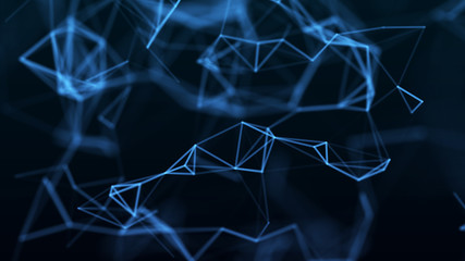 Blue digital background. Network connection structure on dark background. 3D rendering.