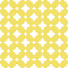 Vector abstract diamonds seamless pattern. Subtle ornamental background. White and yellow color. Simple geometric texture with small stars, rhombuses, floral silhouettes. Elegant repeat graphic design