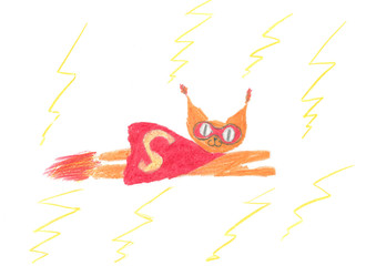 Superbohater rysunek dziecka - obrazy, fototapety, plakaty