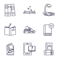 Isolated books line style icon set vector design