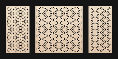 Laser cut pattern. Vector template with abstract geometric texture in oriental style, floral grid ornament. Decorative stencil panel for laser cutting of wood, metal, engraving. Aspect ratio 1:2, 1:1