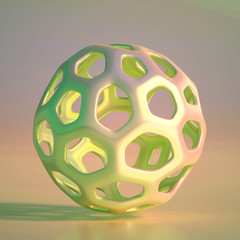 Abstract geometric shape with cells, grid, cell. 3d illustration, 3d rendering.