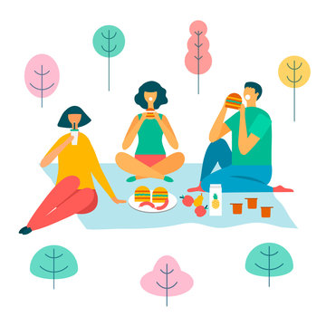 family on a picnic in the forest vector illustration