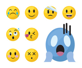 Emojis faces flat style icon set vector design