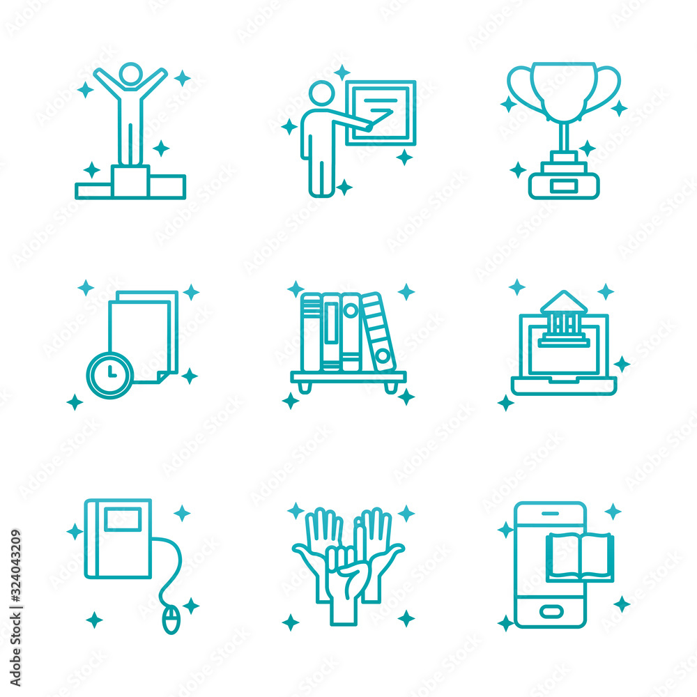 Poster isolated education school and university gradient style icon set vector design