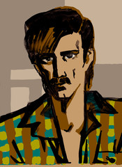 colored sketch illustration of handsome man with mustache