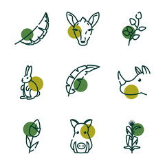 Biodiversity and animals half line half color style icon set vector design