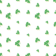 Shamrock. Clover leaves. Clover trefoil vector background. St. Patrick's seamless pattern on a white background. Design for textiles.