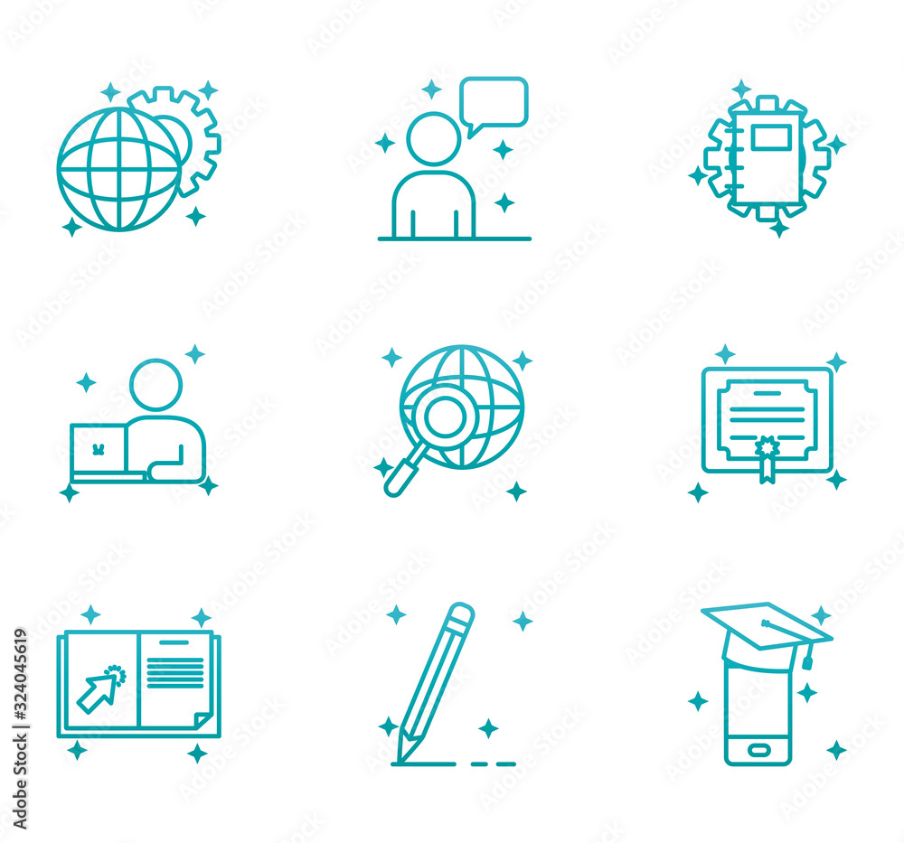 Poster isolated education school and university gradient style icon set vector design