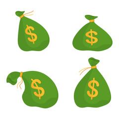 Set of tied up a green bank bag. Metaphor of success and wealth